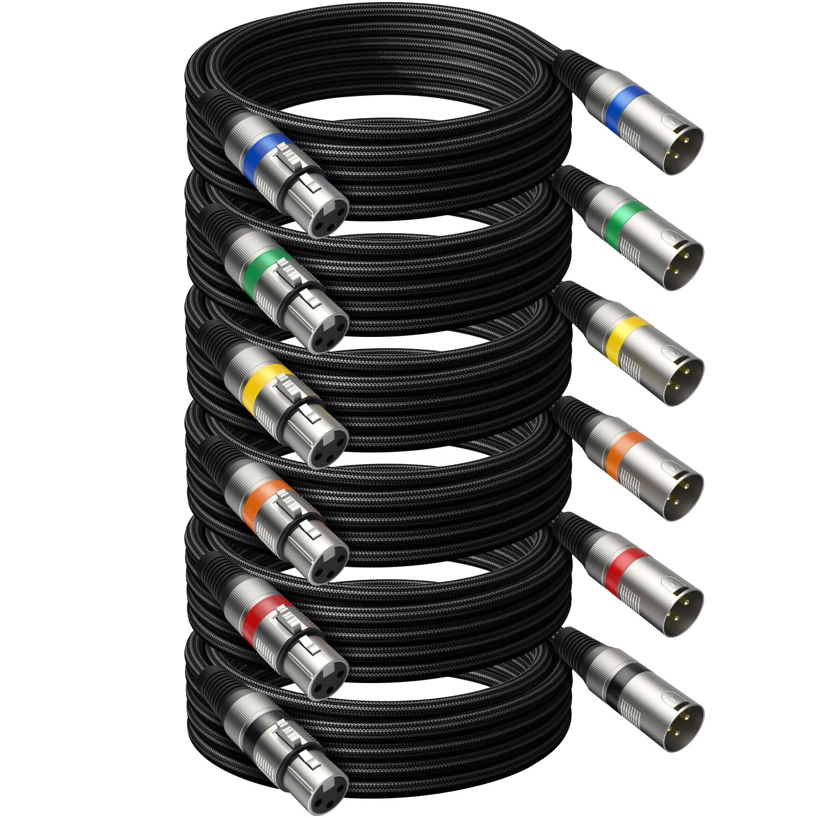 Cables Xlr Heams Professional, Paquete De 6 Unidades, 7,6 M, Trenzados Sin Ruido