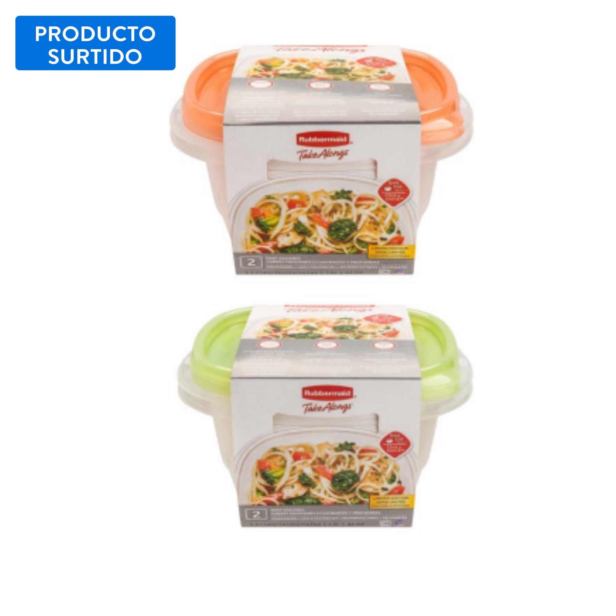 Rubbermaid - Pack De Herméticos Cuadrados Plásticos 1.2l, Color Surtido 4 Piezas