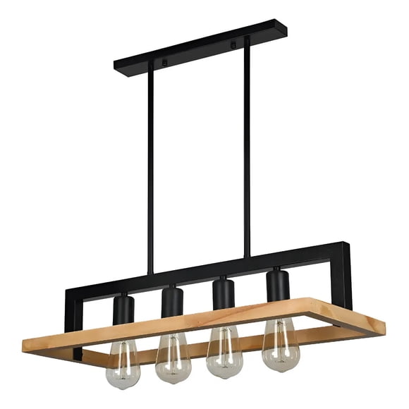 Lámpara Colgante Moderna LED para Techo 4 Focos Marrón Metal Madera