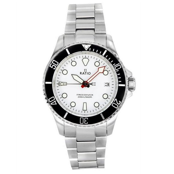 Reloj Ratio para Hombre FreeDiver Zafiro Acero Inoxidable Esfera Blanca Cuarzo RTF037 200M