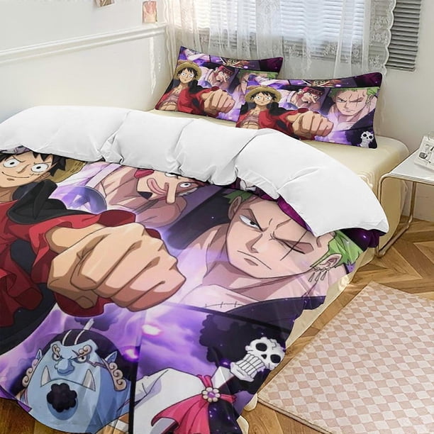 Funda nórdica de Los Piratas del Sombrero de Paja, divertida ropa de cama de anime, ligera, de 3 piezas, cómoda y de fácil colocación.