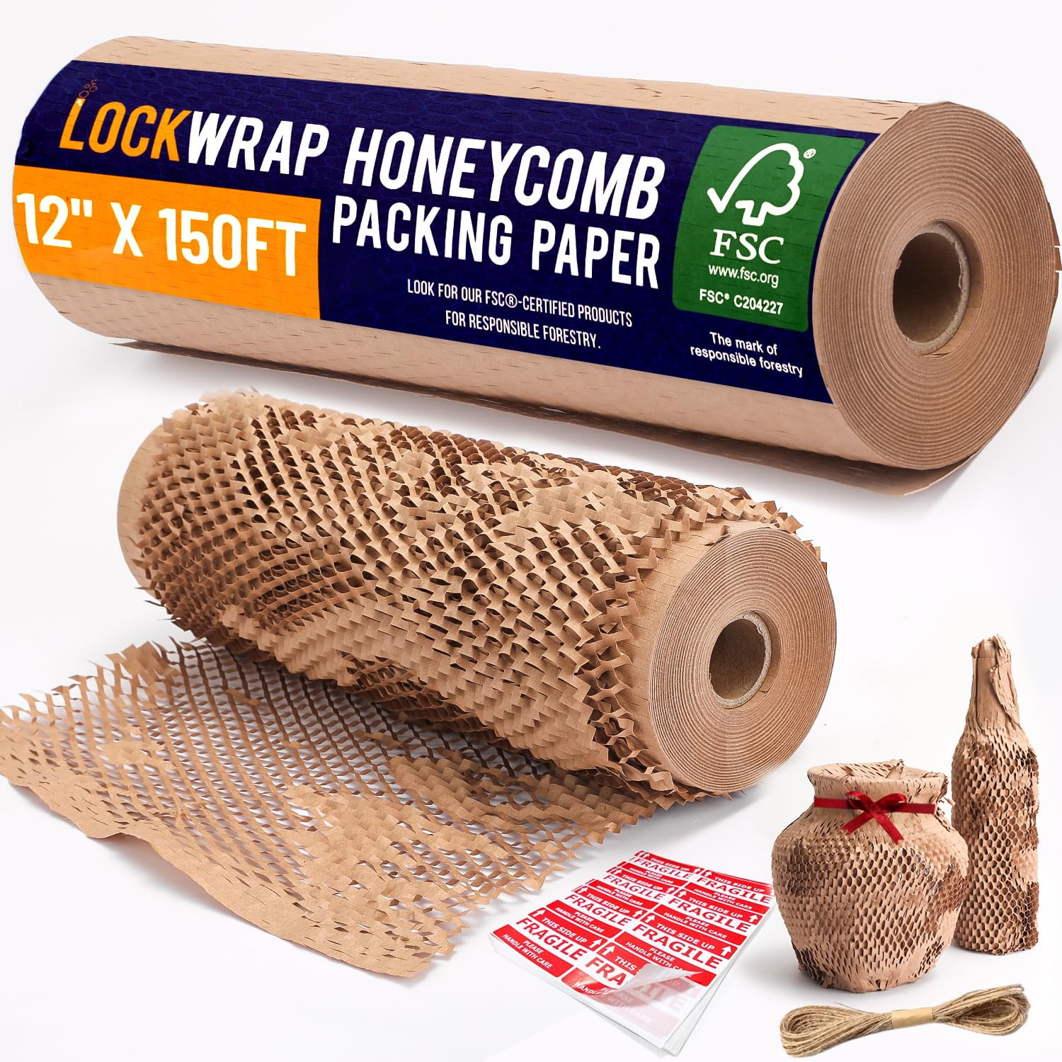Papel De Embalaje Tipo Panal Lockwrap 30 Cm X 46 M Con Stickers