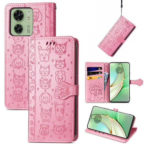 Funda Cartera FOXDOCK para MOTO Edge 40 , Flip PU con Relieve de Gatos y Perros, Tarjetero y Soporte