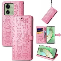Funda Cartera Foxdock Para Moto Edge 40 , Flip Pu Con Relieve De Gatos Y Perros, Tarjetero Y Soporte
