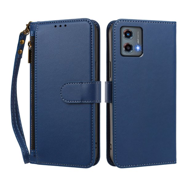 Funda Tipo Billetera para Motorola Moto G 5G 2023 con Soporte y Bolsillo con Cierre Azul profundo