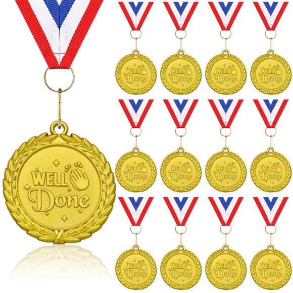 Medals Donrime Well Done, paquete de 12 unidades, metal dorado con cinta