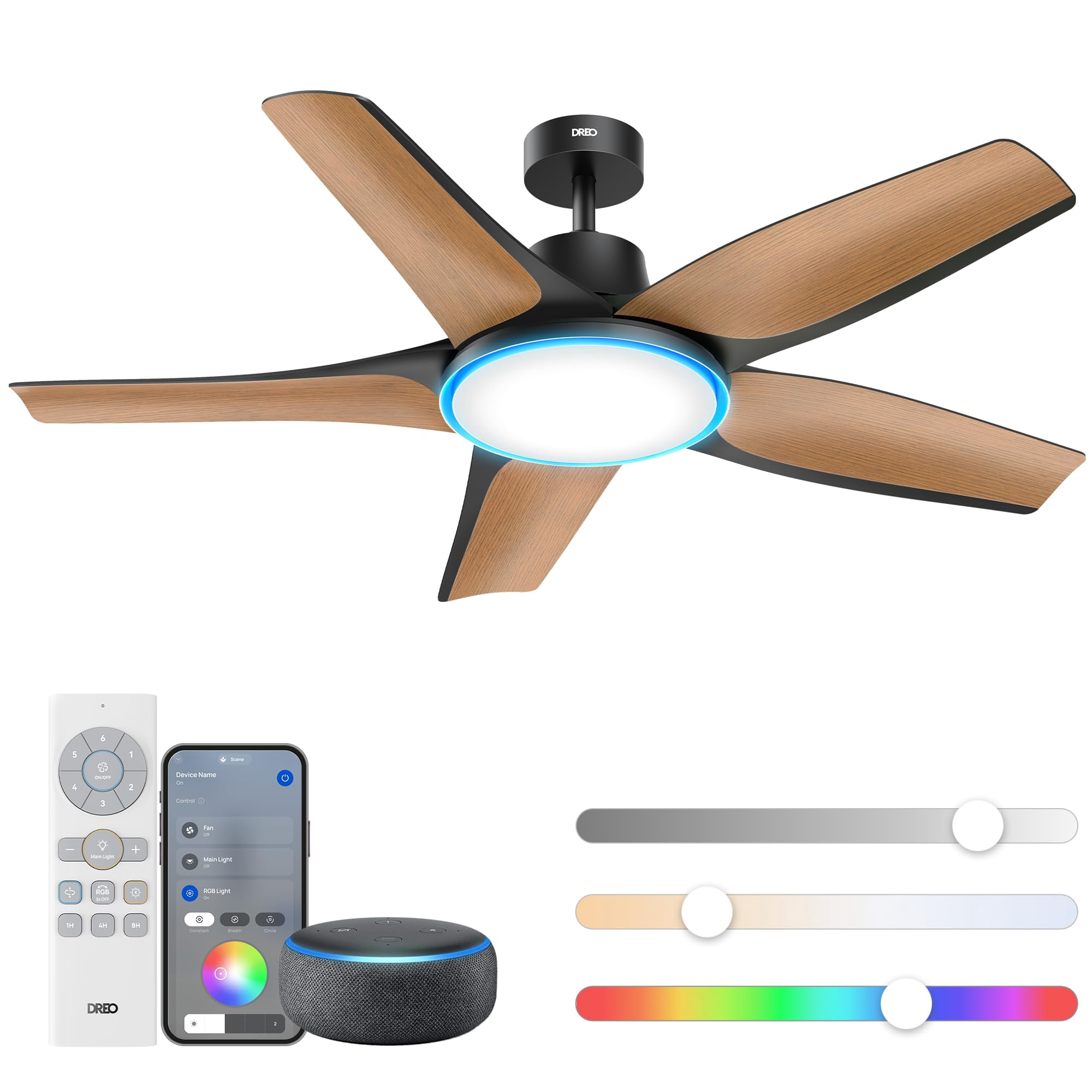 Ventilador De Techo Dreo Smart Con Luces De 52 Pulgadas Con Alexa/app Black