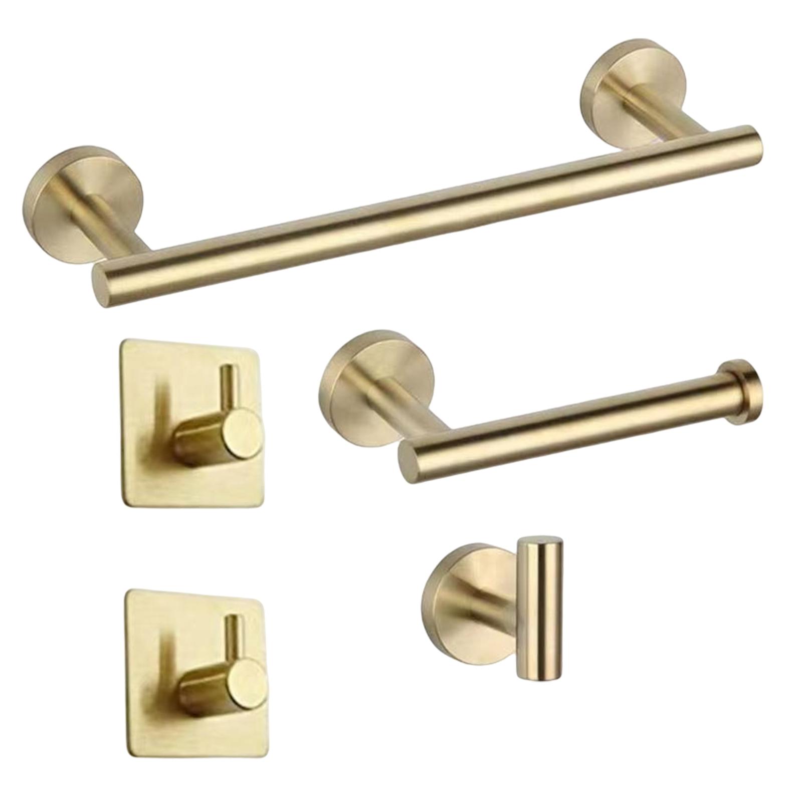 Magideal - Juego De Accesorios De Baño Cepillado Barra De Toalla Acero Inoxidable A Prueba De Herrumbre Servicio Pesado Estilo Moderno De 5 Piezas Estilo Redondo , Oro Oro B