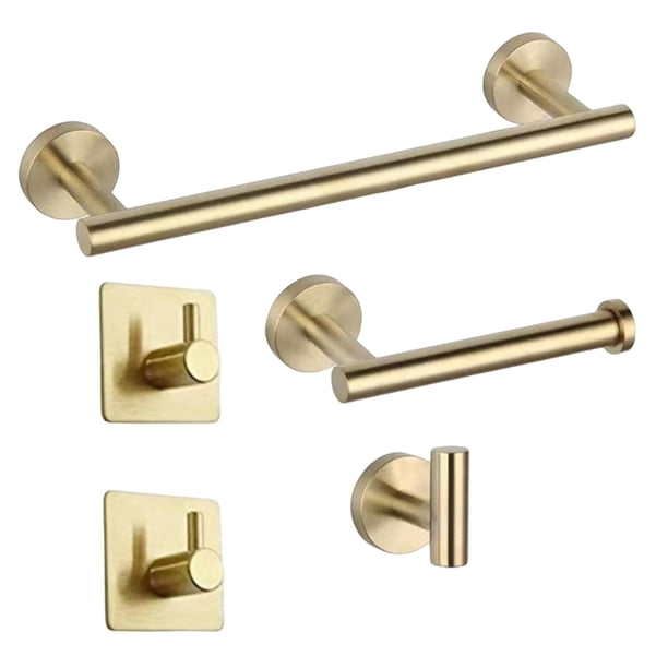 Juego de Accesorios de Baño Cepillado Barra de Toalla Acero Inoxidable a Prueba de Herrumbre Servicio Pesado Estilo Moderno de 5 Piezas Estilo Redondo , ORO Oro B