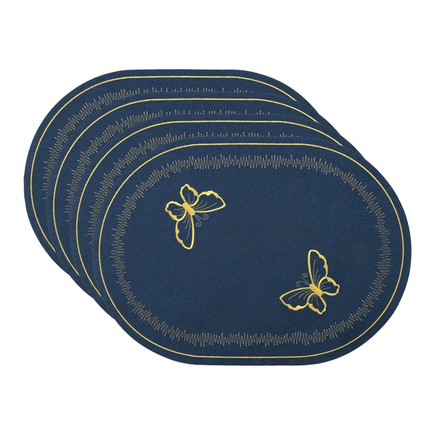 REGALWOVEN Manteles Ovalados Rústicos Juego de 4 Manteles de Algodón y Lino para Decoración de Mesa de Comedor Lavables Mantel de Mesa de Cocina Limpieza con Paño Azul Marino 45x32cm
