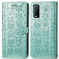 Funda Cartera Foxdock Para Vivo Y20 , Flip Pu Con Relieve De Gatos Y Perros, Tarjetero Y Soporte