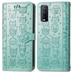 Funda Cartera Foxdock Para Vivo Y20 , Flip Pu Con Relieve De Gatos Y Perros, Tarjetero Y Soporte