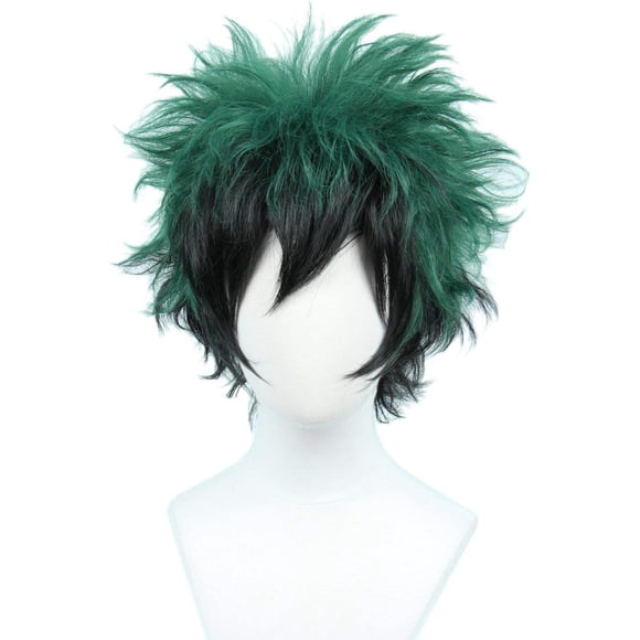 Disfraz corto de Cosplay Wig Linfairy para Halloween, negro y verde
