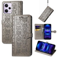 Funda Cartera Foxdock Para Xiaomi Redmi Note 12 Pro 5G , Flip Pu Con Relieve De Gatos Y Perros, Tarjetero Y Soporte