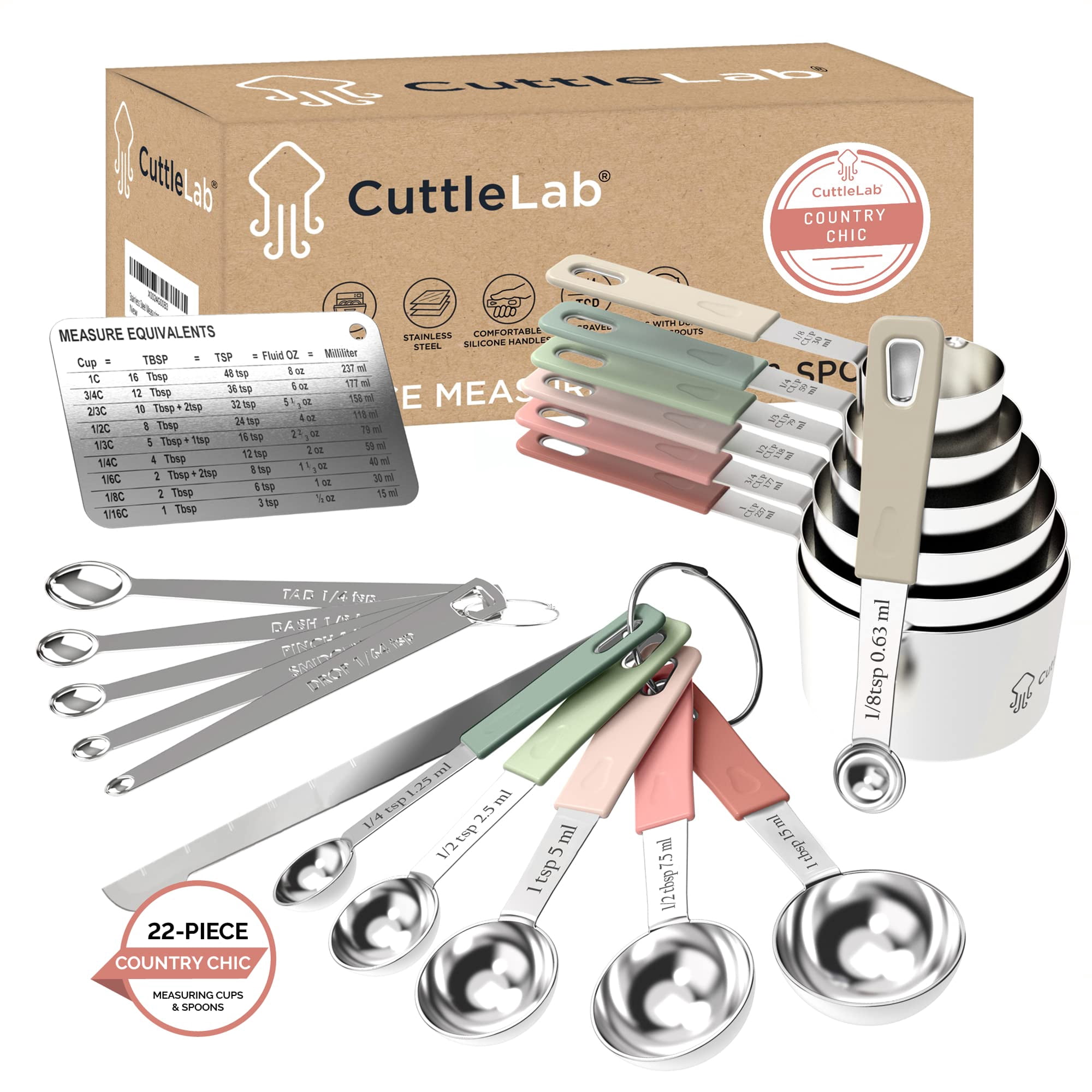 Juego De Tazas Y Cucharas Medidoras Cuttlelab De Acero Inoxidable, 22 Piezas