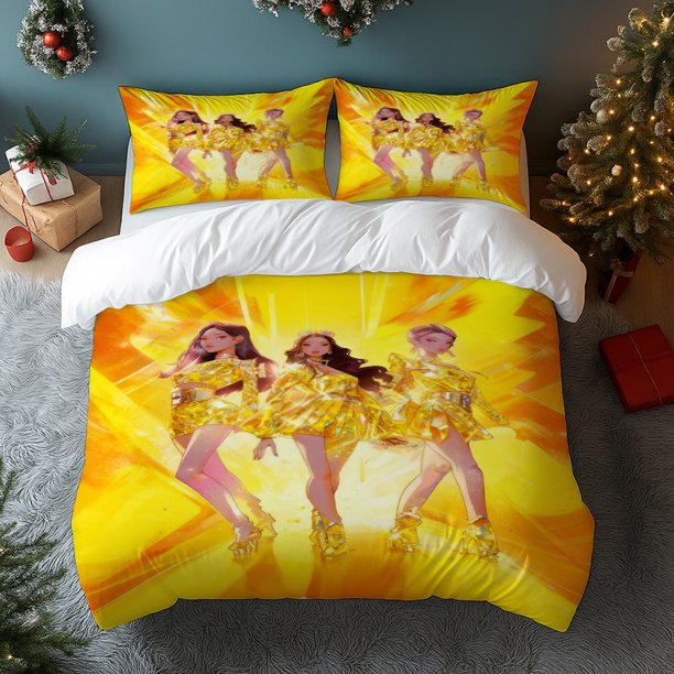 3pcs K-Pop Girl Inspired Futuristic Shimmer Girl Group Themed Print Polyester Bedding Set All-Season Use