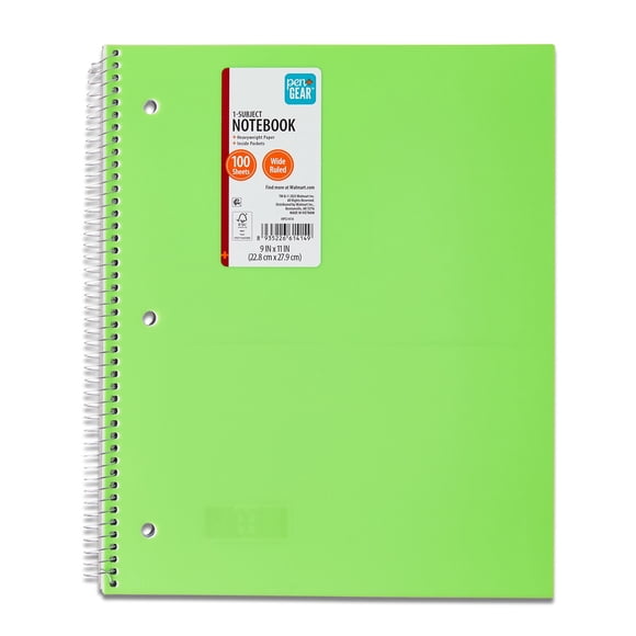 Cuaderno PenGear 1 Subject 9x11 100 hojas Raya Ancha Verde