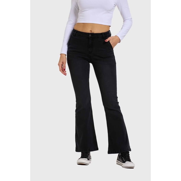 Jeans Mujer Flare Ajuste Cintura Negro