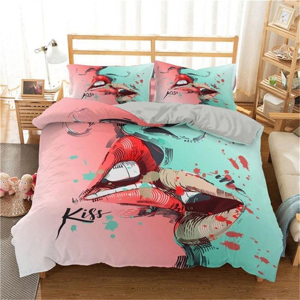 Sexy Couple Kiss Quilt Duvet Cover Set Bedspread Soft Bedclothes3-Piece Bedding Set