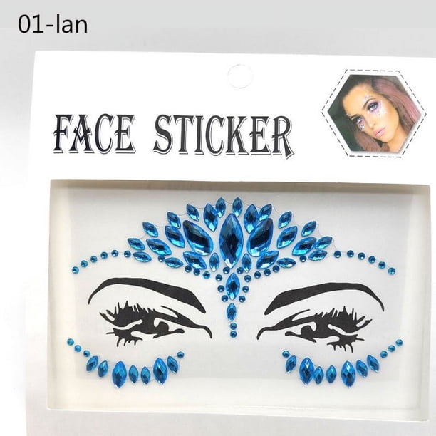 5.71*5.91inch Sexy Face Sticker Rhinestone Tattoo Sticker Flashy False Tattoo Women's Party Eyebrow Sticker Decoration DIY Jewelry Tattoo Sticker