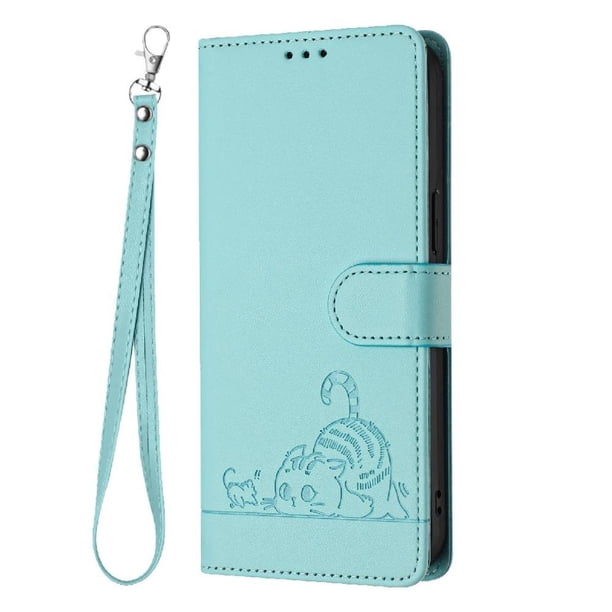 Funda tipo cartera FOXDOCK para Samsung Galaxy A16 con soporte, ranuras, RFID, diseño de gato