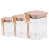 Disparo - Set 3 Frascos Tarros Cuadrado Vidrio Con Cuchara Bambú