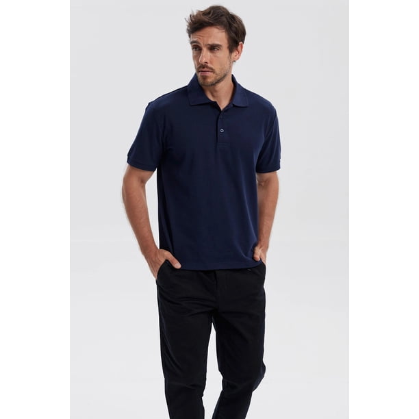 Polera Hombre Piqué Básica Lisa Azul Marino - ll