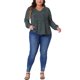 thumbnail image 2 of Agnes Orinda Blusa de Mujer Talla Grande Manga Larga con Pliegues Cuello en V con Muesca Túnica Floral Elegante Casual 3X Negro Azul, 2 of 6