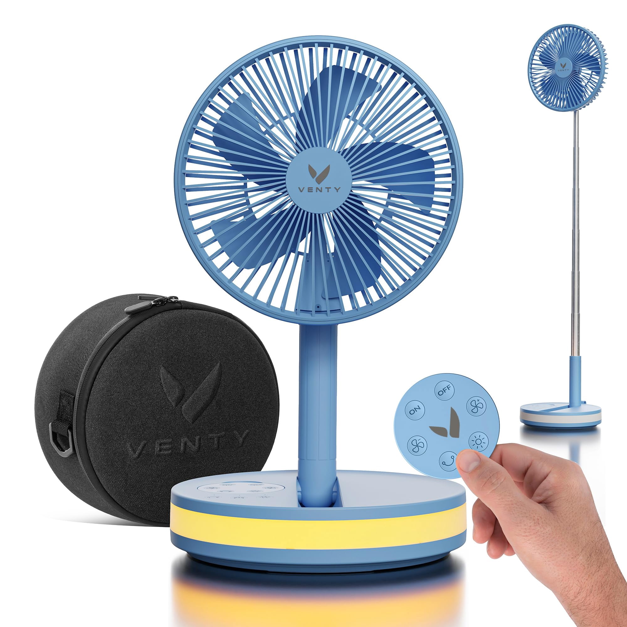 Ventilador Portátil Venty Inalámbrico Con Batería De 4 Velocidades Con Led Azul