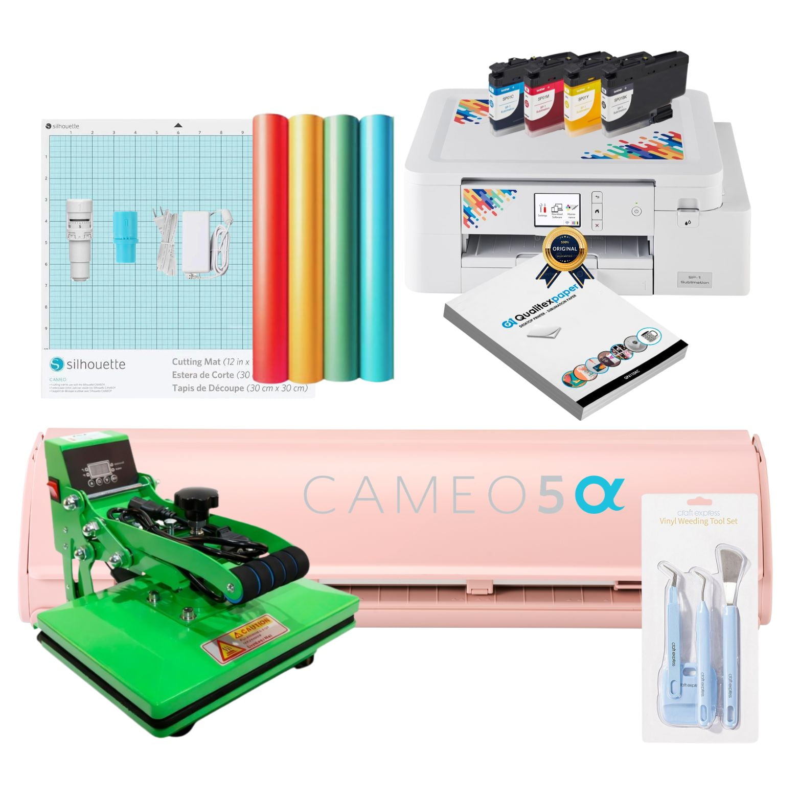 Silhouette - Kit Inicio Cameo 5 Alfa Pink + Estampadora 20cmx30cm + Impresora Sublimacion Brother