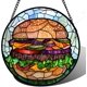 thumbnail image 1 of Colgante ventana vitral gran hamburguesa carne 20cm mono atrapasol puerta jardín cocina exquisito decoración Navidad regalo, 1 of 7