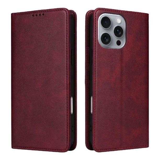 Funda Cartera para iPhone 16 Pro Max con Ranuras Tarjetas y Soporte - Protección Completa Rojo