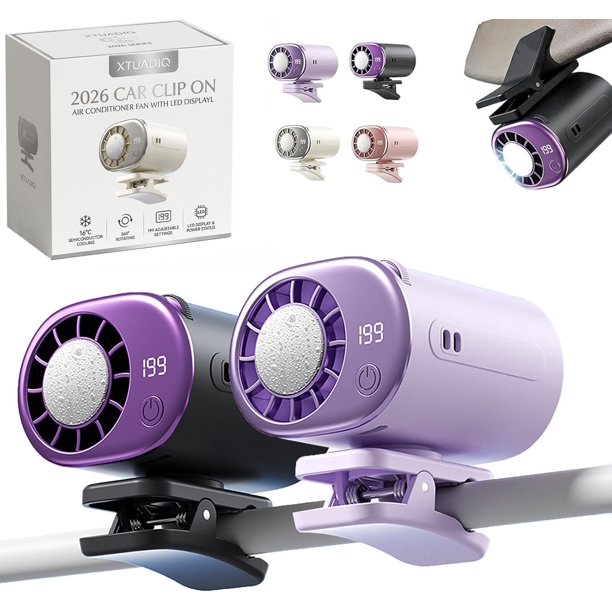 Ventilador clip coche pantalla LED 16°C semi enfriamiento USB recargable 360° 199 velocidades