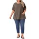 thumbnail image 2 of Agnes Orinda Blusa Casual de Verano para Mujer Talla Grande, Cuello Redondo, Manga Corta, Sólida, con Bolsillos 1X Café, 2 of 6