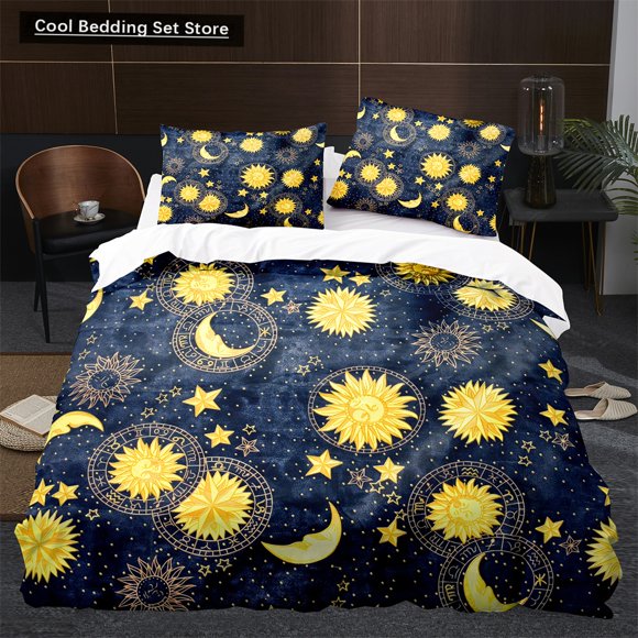 Sun Moon Duvet Cover Boho Magic Style Bedding Set for Teens Adults Golden Exotic Tribe Polyester Quilt Cover Bed Sheets
