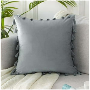 Wyj Hogar - Pack De 02 Fundas De Cojín De Terciopelo Con Flecos 45X45 Gris