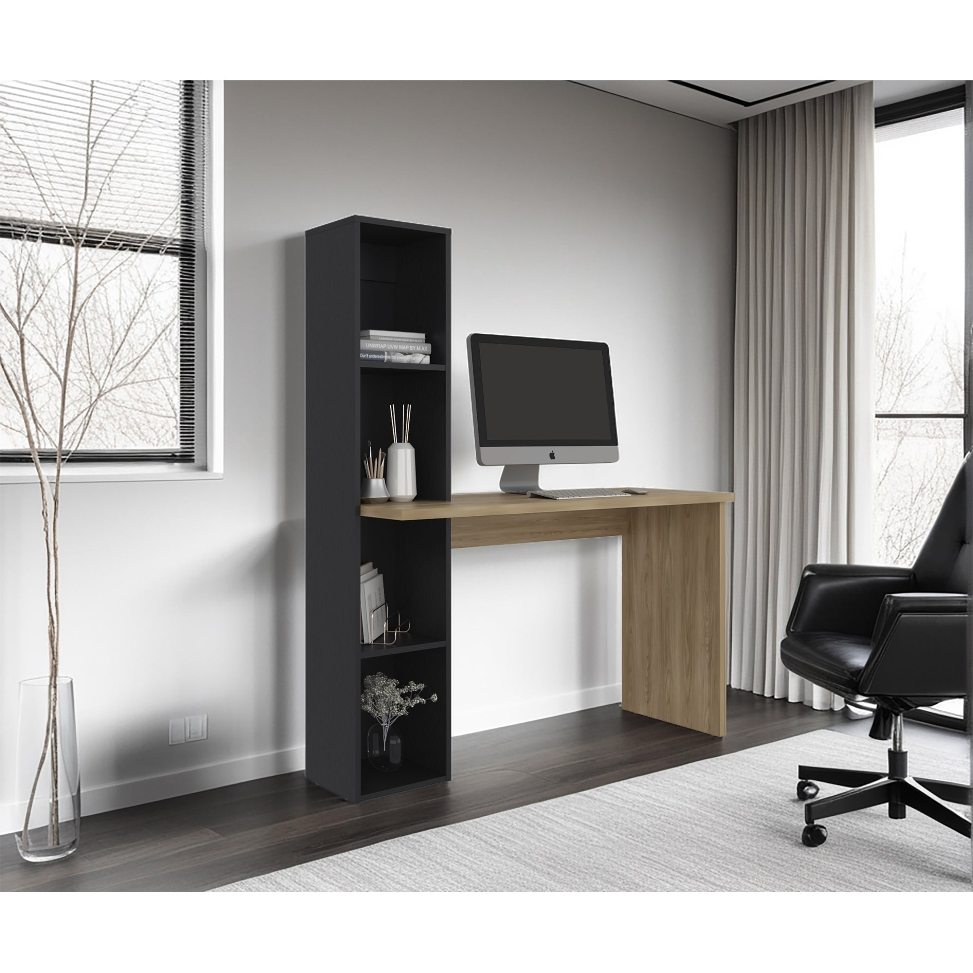 Tuhome - Escritorio Biblioteca Aston 145,8x120,3x45,2 Cm Fresno Y Wengue