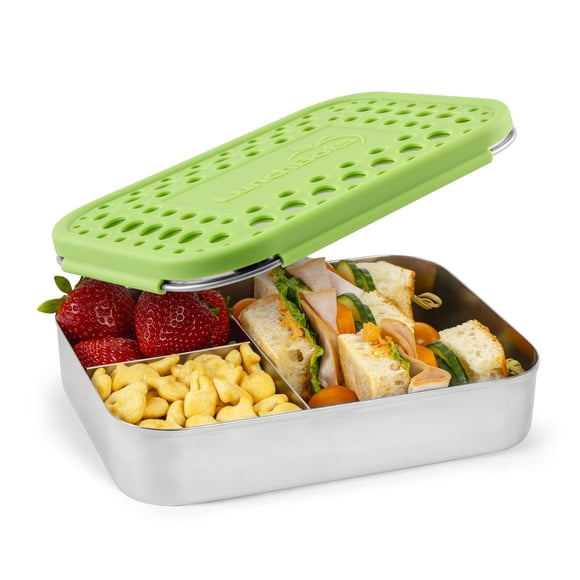 Lonchera LunchBots Large Trio de acero inoxidable, color verde
