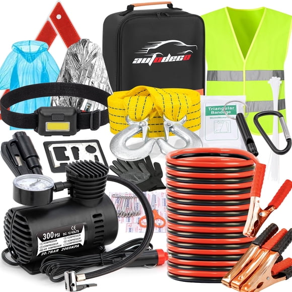 Kit de Emergencia para Automóvil AUTODECO – Cables de Arranque Negros