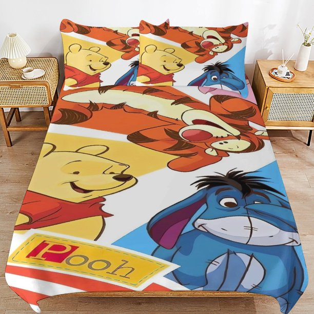 Winnie The Pooh Bed Duvet Cover Microfiber Bedding Sets 3D Printed Lightweight 3 Piece Comforter Sets for Kids Boys Girls