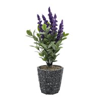 Fliperex - Planta Artificial Lavanda Macetero De Cemento Gris Diseño Gris Oscuro