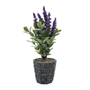 Fliperex - Planta Artificial Lavanda Macetero De Cemento Gris Diseño Gris