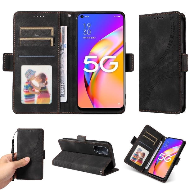 Carcasa FOXDOCK OPPO A74 5G de cuero PU, diseño acolchado clásico, protección contra caídas y rayones