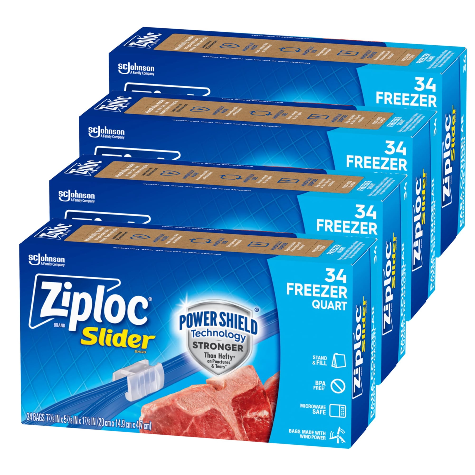Bolsas De Almacenamiento De Alimentos Ziploc De Un Cuarto De Galón Para Congelador, 34 X 4 (136 En Total)