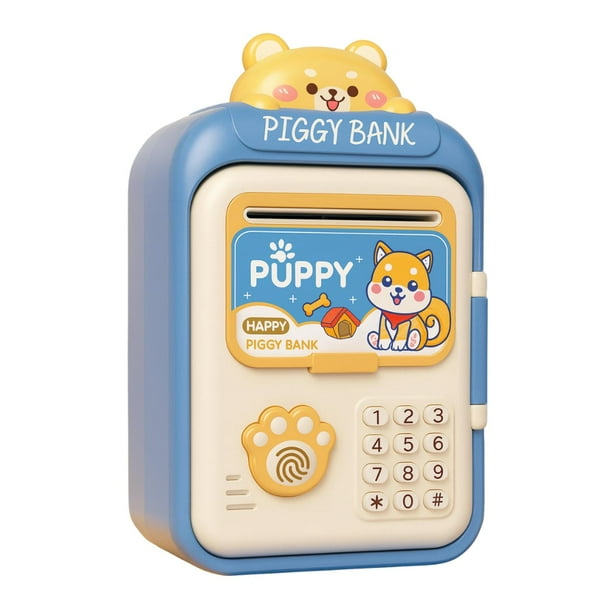 Alcancía Gato Caja Fuerte Kawaii Contraseña Sonido Y Huella celeste