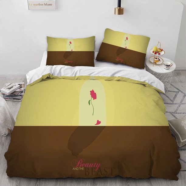Princess and Beast Cartoon Duvet Cover Set 100% Microfiber Bedding Set Skin-Friendly 3 Piece Comforter Cover Set for a Comfortable Sleep