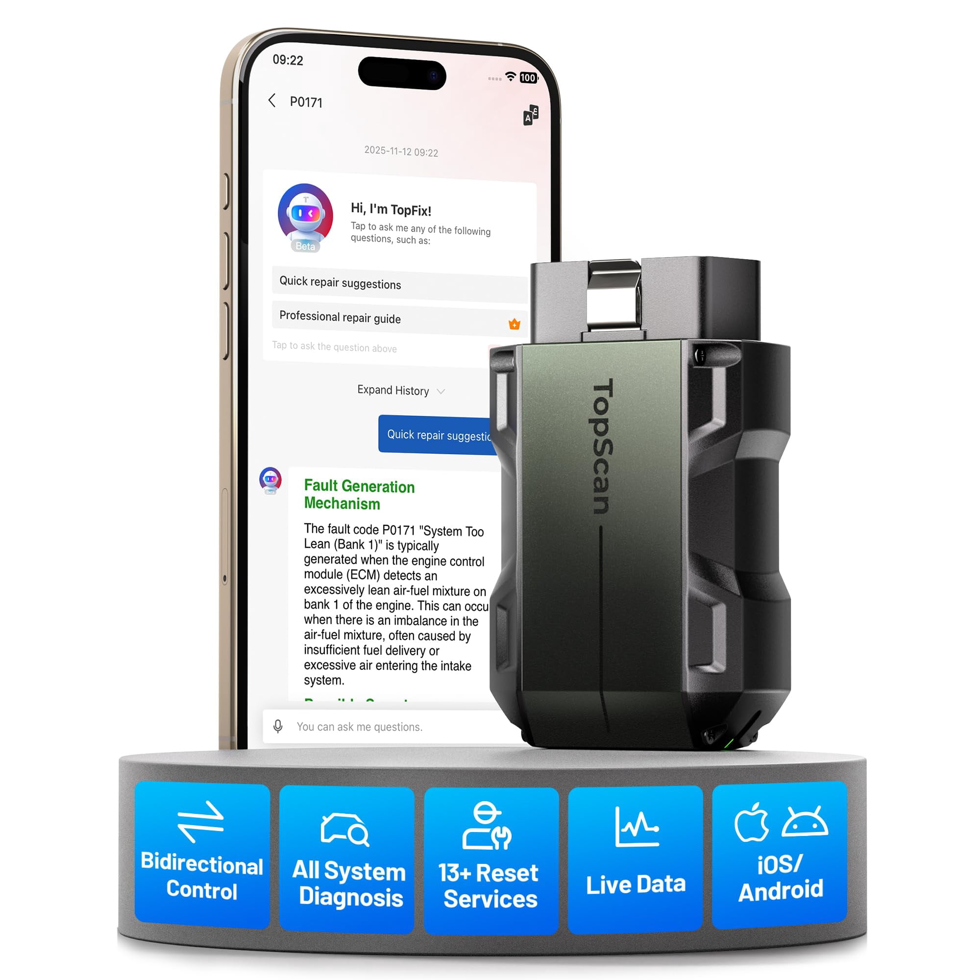 Topdon - Escáner Obd2 Topscan Pro Bluetooth Para Iphone Y Android