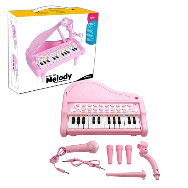 Teclado Piano Infantil De 22 Teclas Con Micrófono | 22 Canciones, 4 Instrumentos, 3 Sonidos Animales | Juguete Educativo Rosa Para Niñas 2-5 Años | Regalo Musical