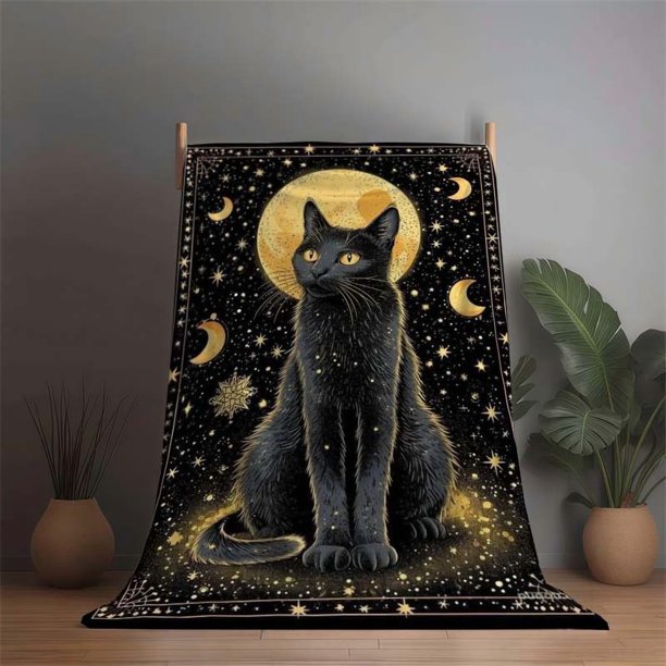 Mysterious Black Cat Illustration Themed Bedding Set Duvet Cover and Pillowcase Set Soft and Comfortable