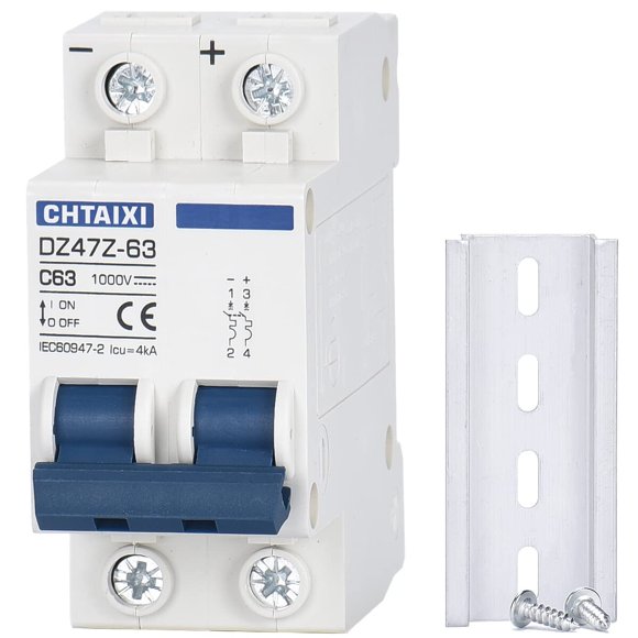 Interruptor automático miniatura de corriente continua, 2 polos, 1000 V, 63 A